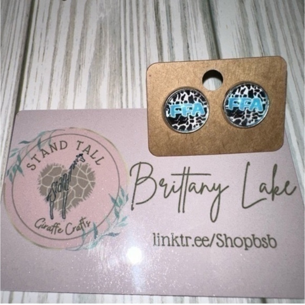 Blue FFA cow print 12mm earring set new